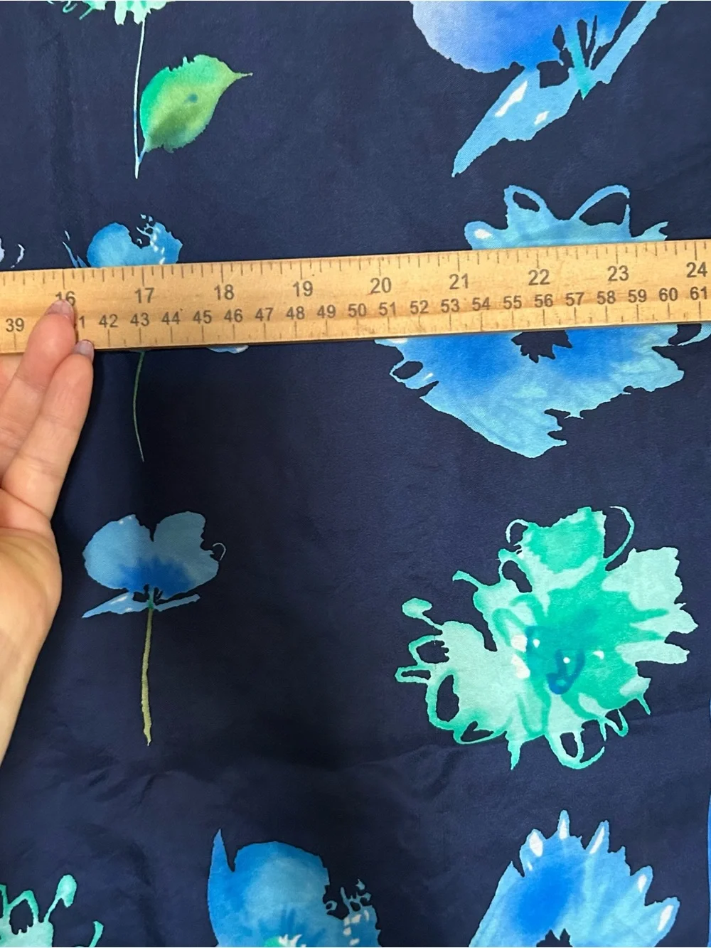 Anne Klein Navy Floral Silk Scarf with Blue & Aqua Blooms
